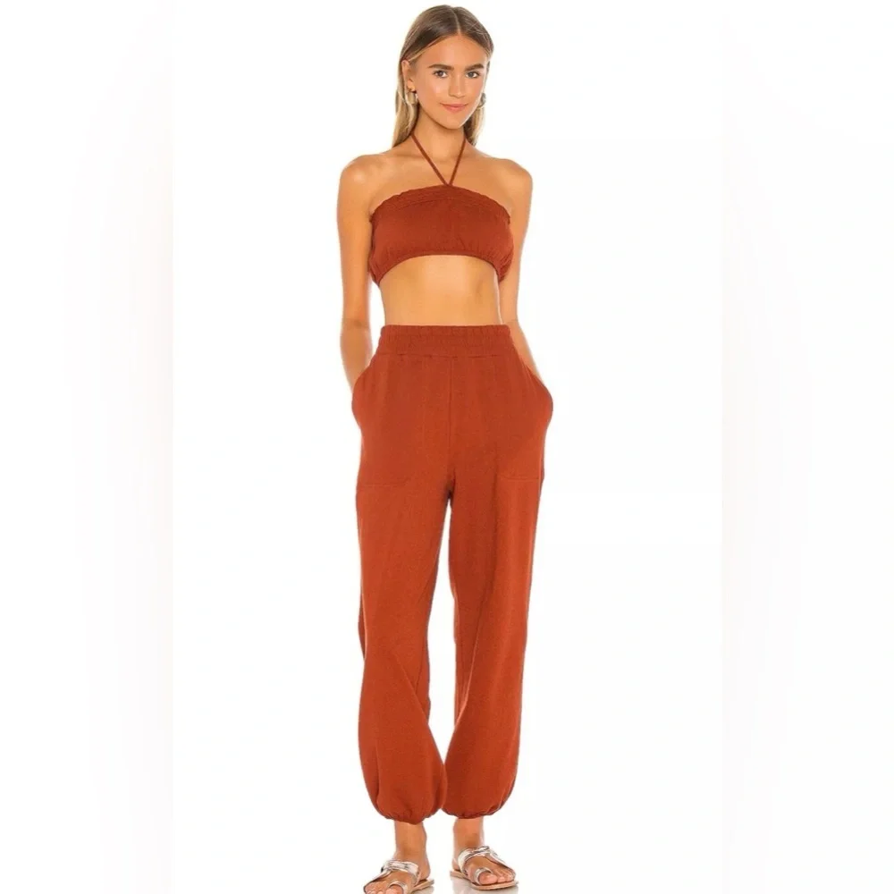 Free People‎ Beach Don't Kill My Vibe Bronzer Brown Halterneck Bandeau Top XS